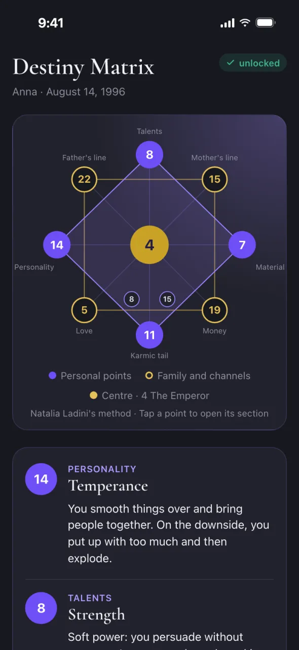 Oracul screen: destiny matrix