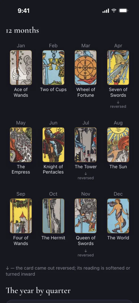 Oracul screen: tarot for the year