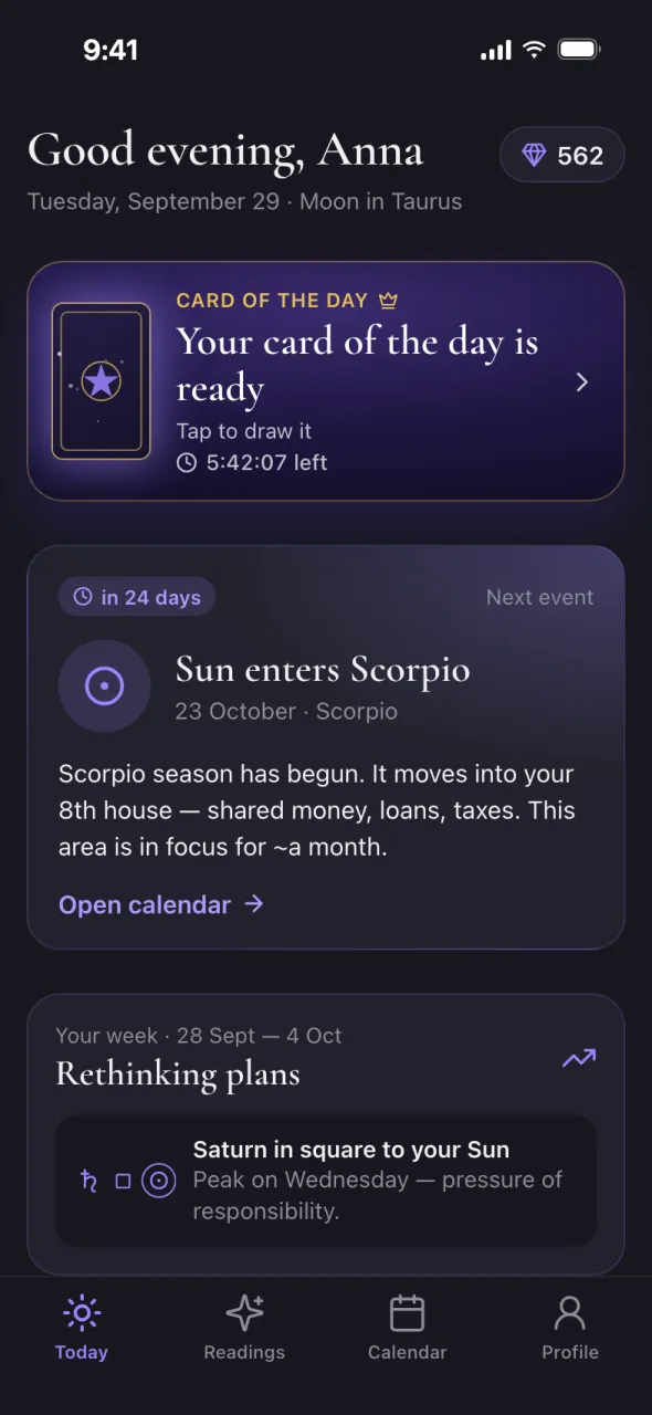 Oracul screen: “Today” screen