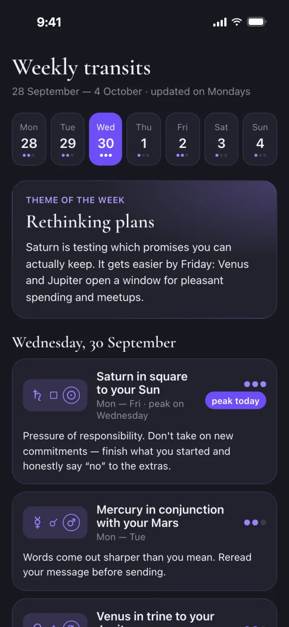 Oracul preview in Telegram: transits of the week