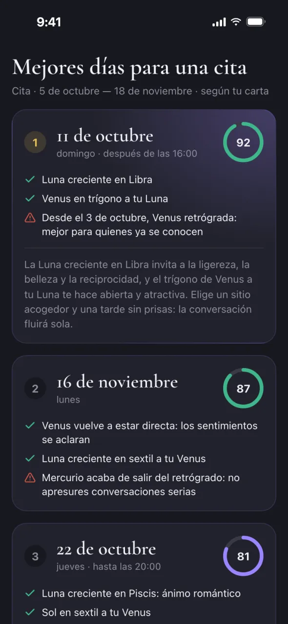 Vista previa de Oracul en Telegram: días favorables