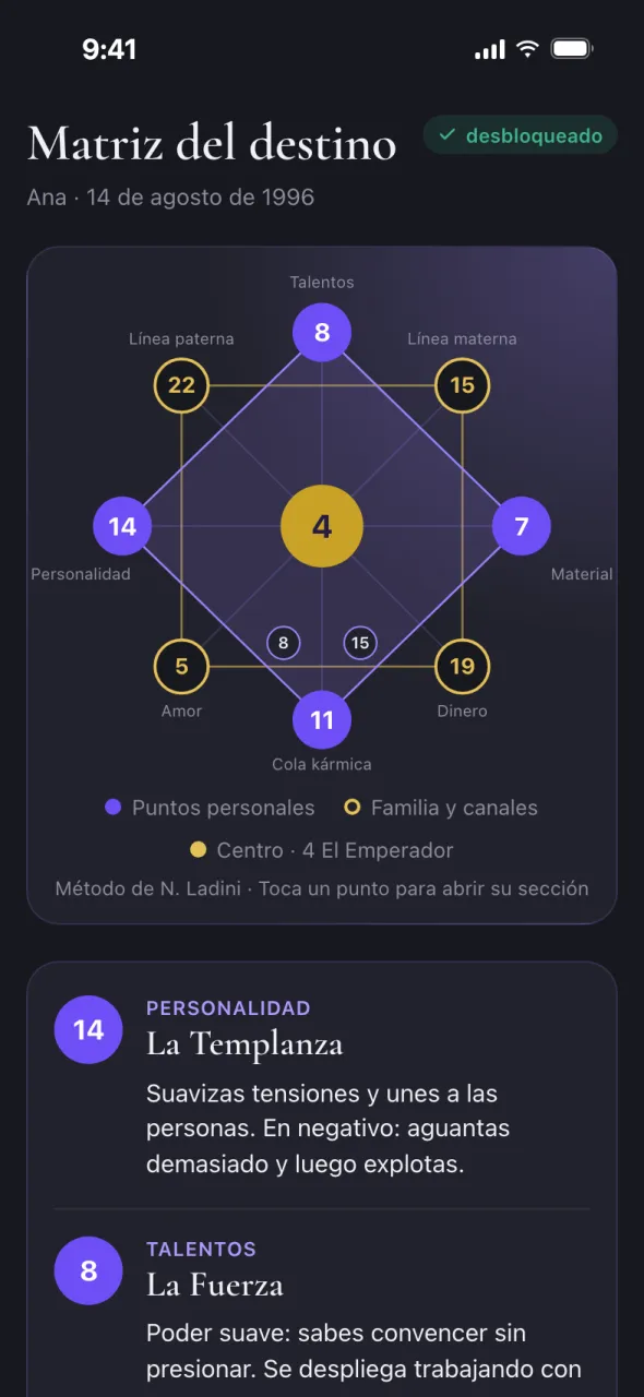 Pantalla de Oracul: matriz del destino