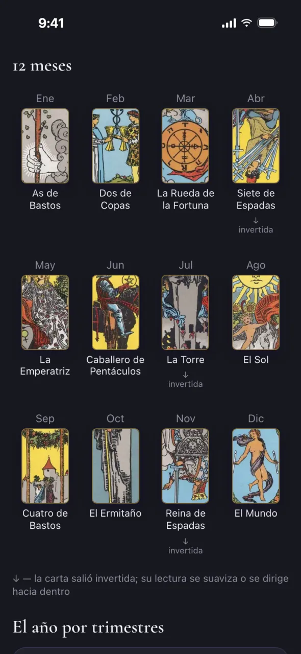 Pantalla de Oracul: tarot del año