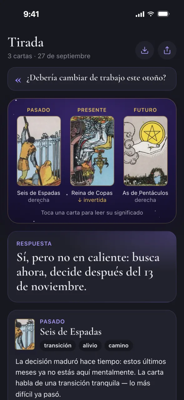 Pantalla de Oracul: tirada de tarot