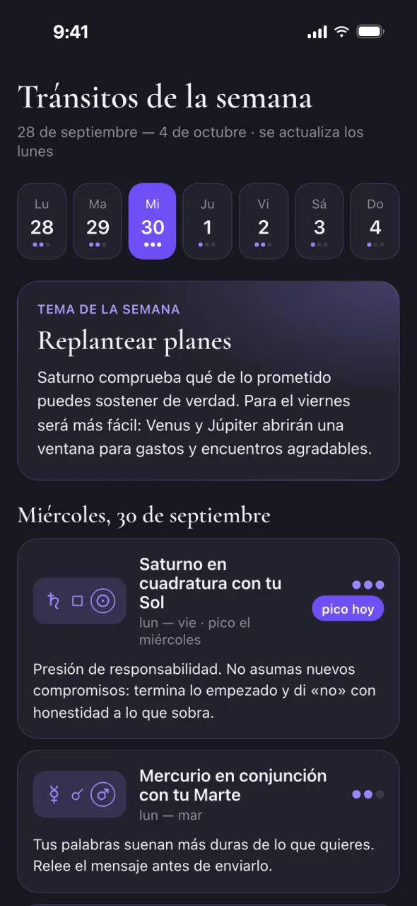 Vista previa de Oracul en Telegram: tránsitos de la semana
